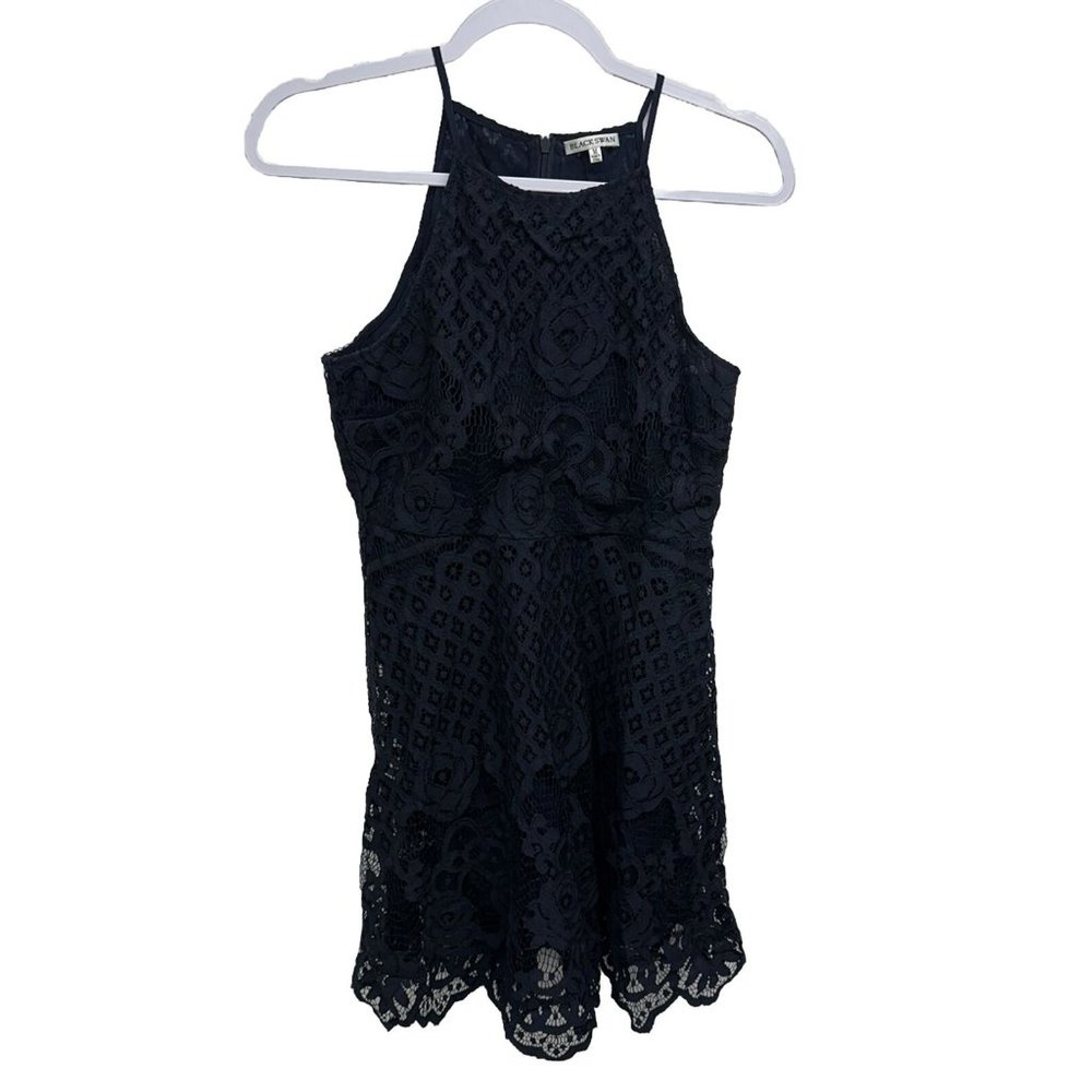 Black Swan Medium Dress Navy‎ Blue Sleeveless Fit Flare Lace Overlay Cocktail